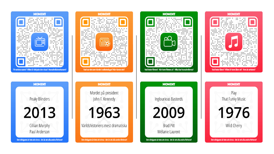 Moment testkort – QR-kort och facit för TV, Nyheter, Film och Musik